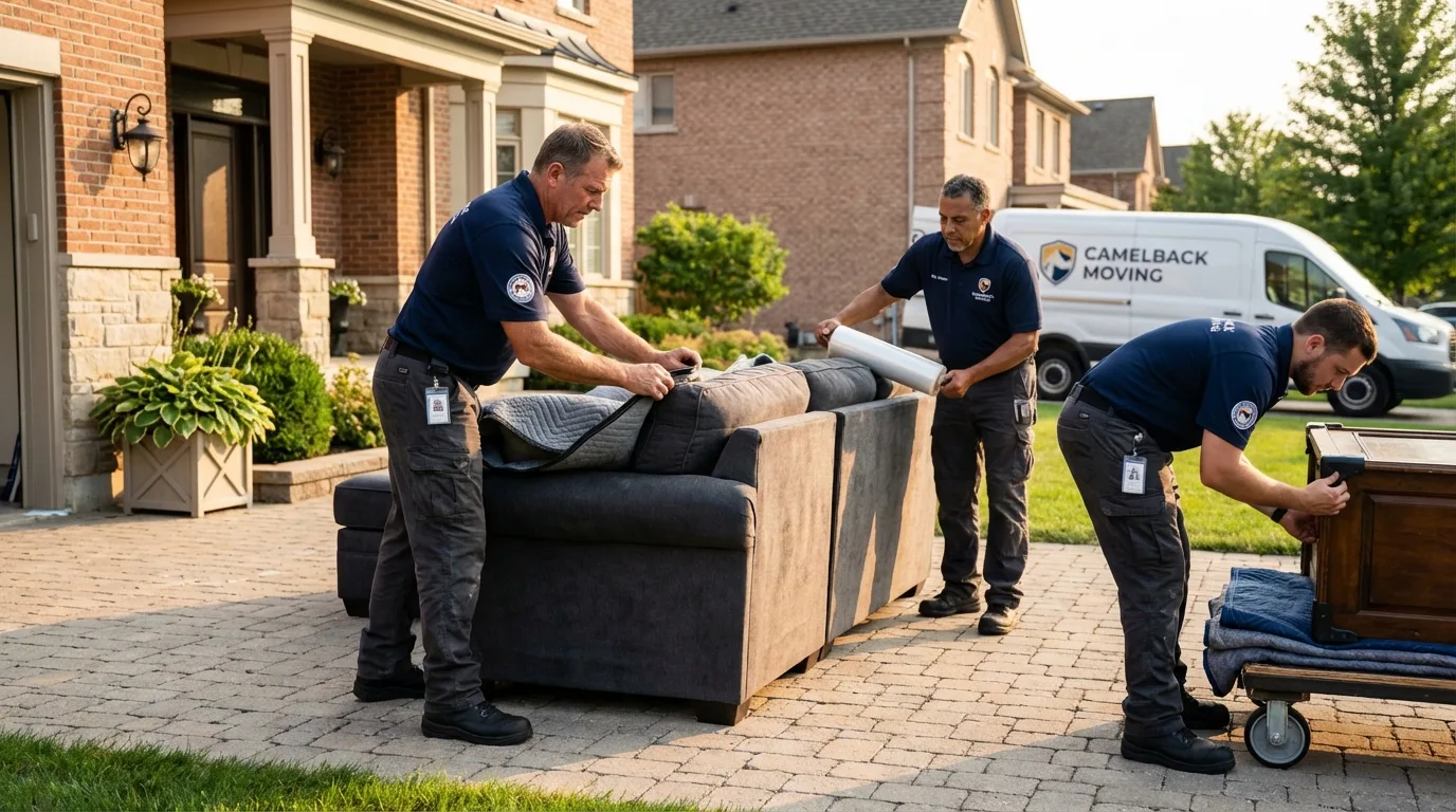 Large estate moving crew wrapping furniture in Garrison, ND