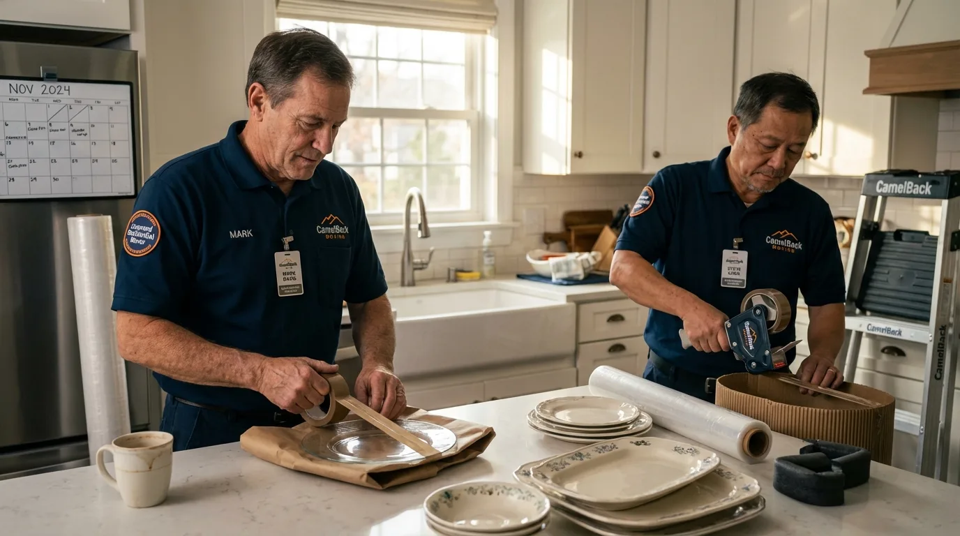 Professional crew packing kitchen dishware in Garrison, ND